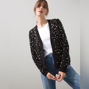Chico’s Faux Pearl black cardigan.  Size 3